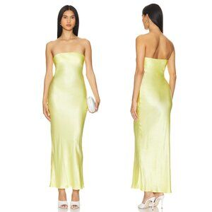 NEW SNDYS REVOLVE Angel Strapless Midi Dress Light Yellow Satin Silk Formal Tube